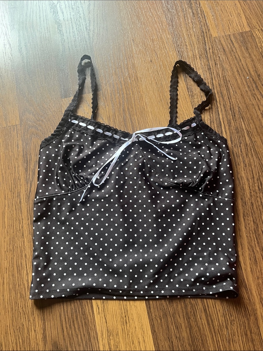 Ardene Black Polka Dot Satin Crop Cami
